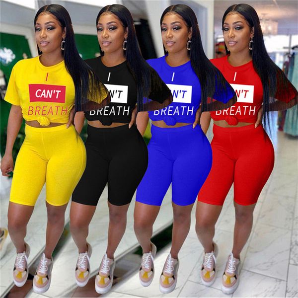 

women summer shorts suit fashion sportswear outfits i can't breathe printed round neck t shirt shorts tracksuit 2 piece sets dhl sale d, White