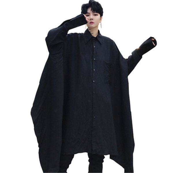 

men darkness gothic shirt catwalk high street owen ro tees shirt loose oversize wizard club chemise homme batwing coat, White;black