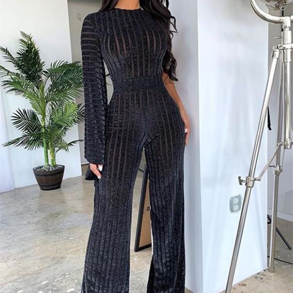 

plus size loose jumpsuits women fashion long sleeve wide leg jumpsuits solid long high waist rompers, Black;white