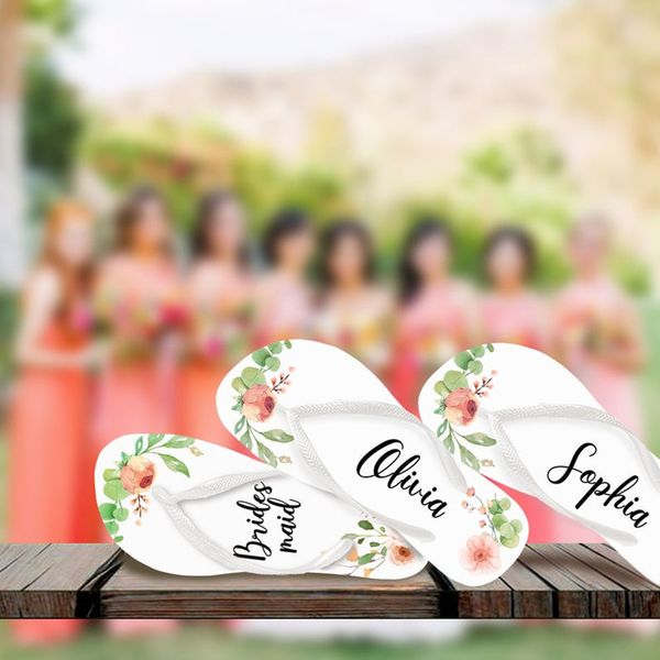 

custom name floral mr&mrs flip flops bridal spa day slippers personalise mother of bride bridesmaid gifts valentine's day favors, Black