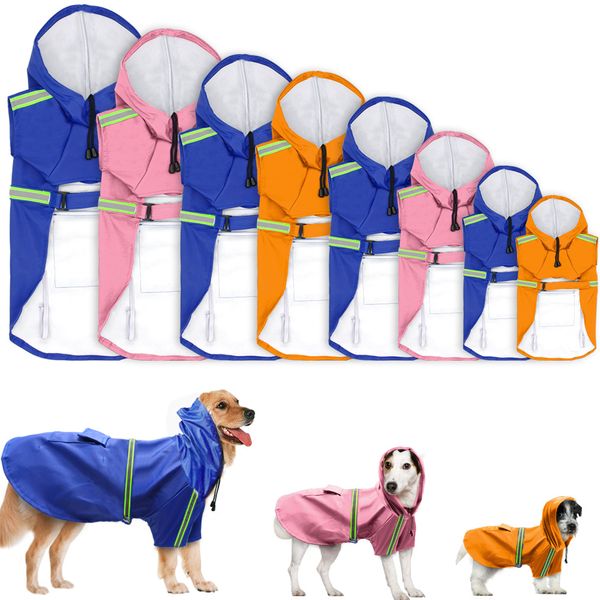 

reflective dog raincoat waterproof rain jacket poncho with leash hole pocket for small medium large pets green blue orange pink