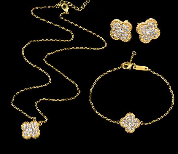 Queen Lotus alta qualità moda 18 carati placcato oro fiori serie bracciale orecchini collana set di gioielli per le donne all'ingrosso