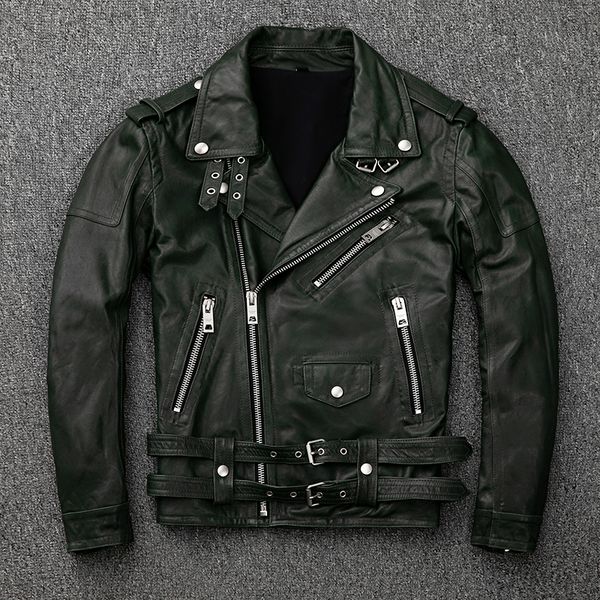 

male genuine leather sheepskin clothing short metal decor real leather jackets spring and autumn fashion motorcycle coat, Black