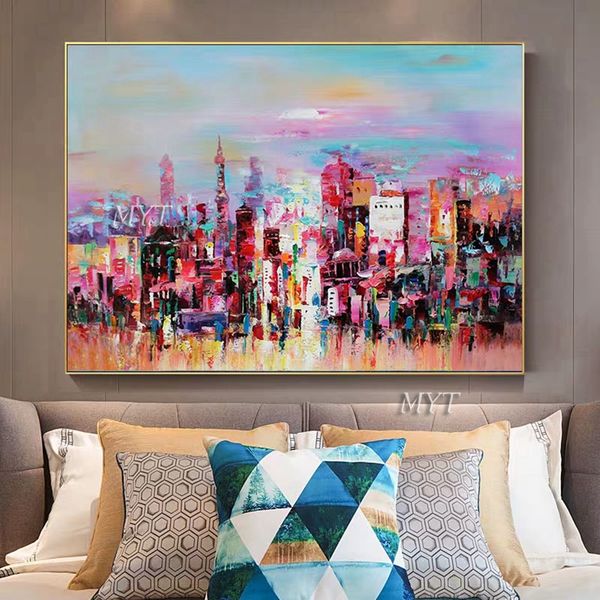 

colorful city scenery art hand-painted famous building oil painting wall pictures art large artwork oil paintings for bedroom