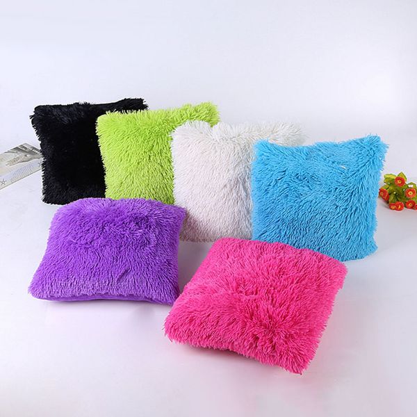 

new soft solid faux fur plush cushion wholesale cushion pillowcase throw pillow for sofa car chair l home decoration