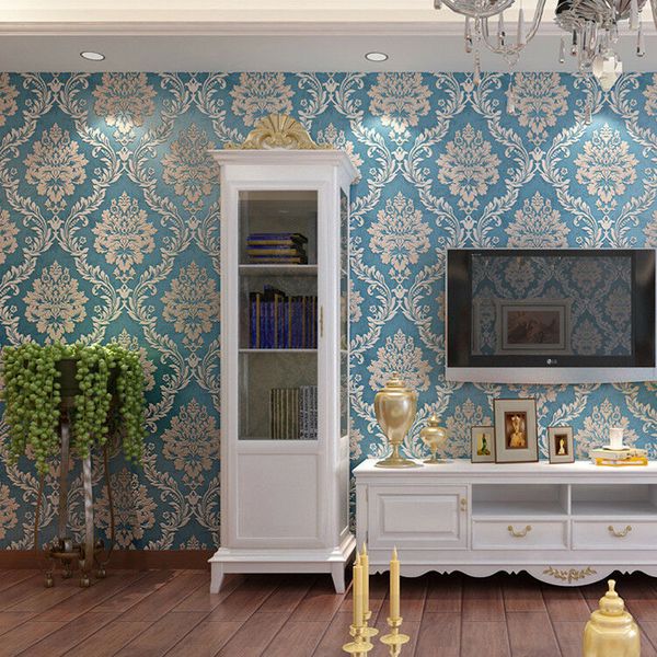 

10m 3d crystals european style damask embossed textured non-woven wall sticker