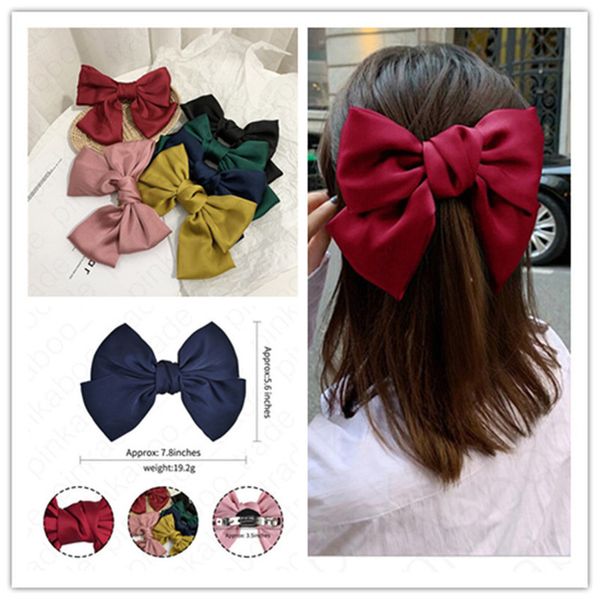 

ins girls large bow knot hairgrips bohemian hairbow ties hair clips women hair accessories bowknot hairpins ponytail holder headress e4703, Slivery;white