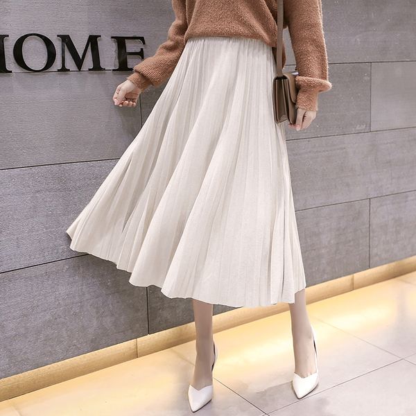 

women pleated skirt office lady high waist midi skirts womens korean woman black midi skirt plus size elegant women solid skirts