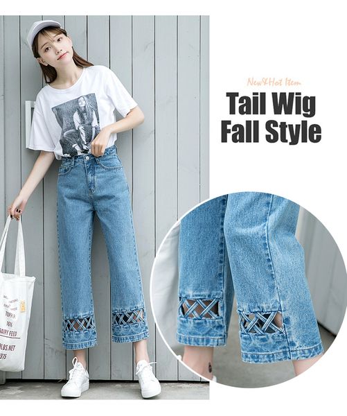 

синий nine очки straight jeans wide-турецки тенденции моды, Blue