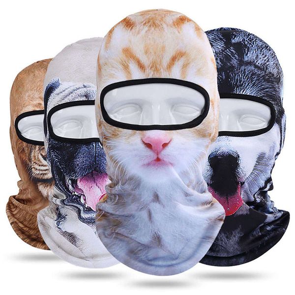 

3d cat dog animal balaclava bicycle bike snowboard party skullies beanie helmet liner winter hat warmer full face mask women men, Black