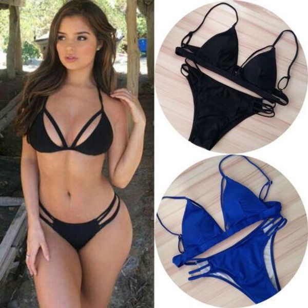 

new 2019 women summer solid swimming suit costume clothing push-up bra bikini set swimwear bathing suit swimsuit s-l, White;black