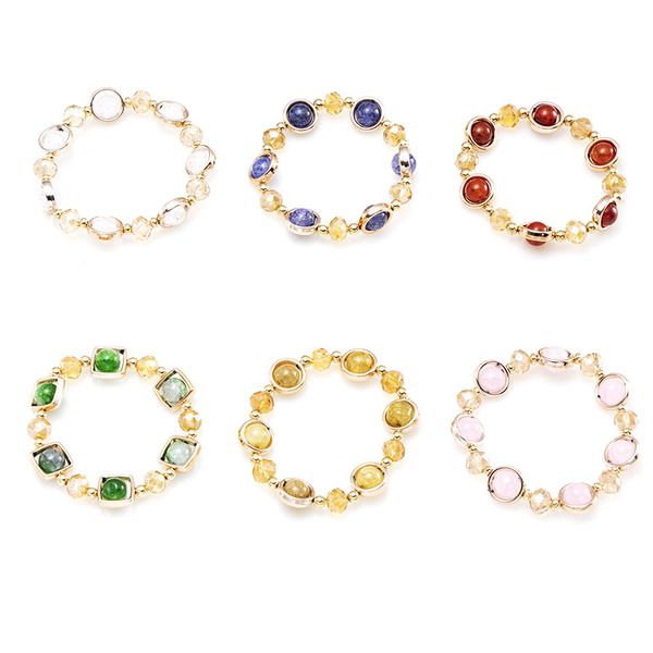 

multicolor fashion colorful beaded crystal bracelet for women girls jewelry gift trendy manual elastic charm statement bangles, Golden;silver