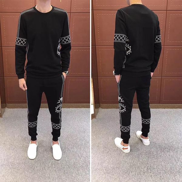 

sports suit male 2019 new autumn male tide han edition embroidery casual sports suit two-piece size -4xl sports suit for men 2 set, Gray