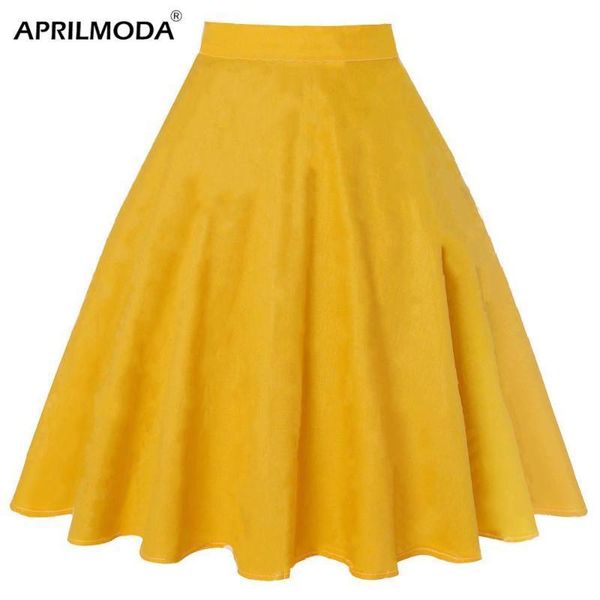 

2020 cotton white black skirt womens midi summer skirt solid a-line plus size high waist short school women skirts yellow