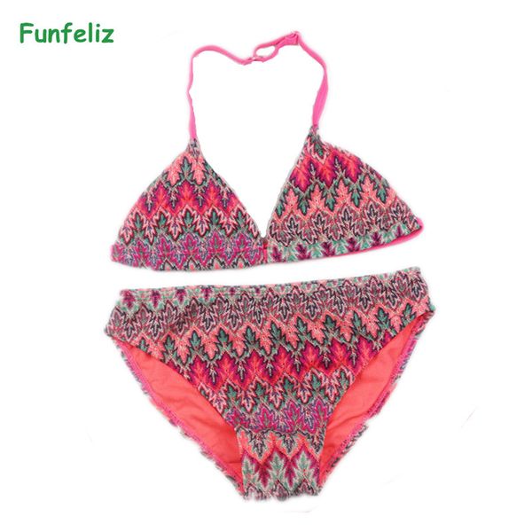 

girl bikini set 6-14 years two pieces swimsuit for children little girls swimwear cute print kids beachwear