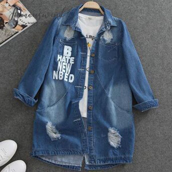 

turn regular spring down hole collar slim jeans women broken long sleeve ladies washed denim jacket women coat outerwear, Black;brown