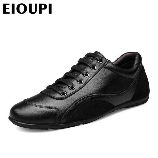 

eioupi new design genuine real cow leather mens fashion business casual shoe breathable men shoes lh1618 t200610, Black