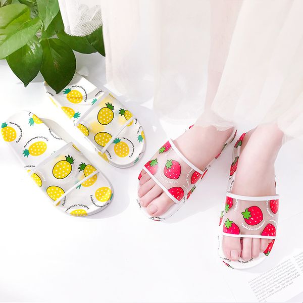 

2020 new summer ladies slippers women slippers shoes cute fruit sandals beach fashion flat sandals women clear shoes, Black