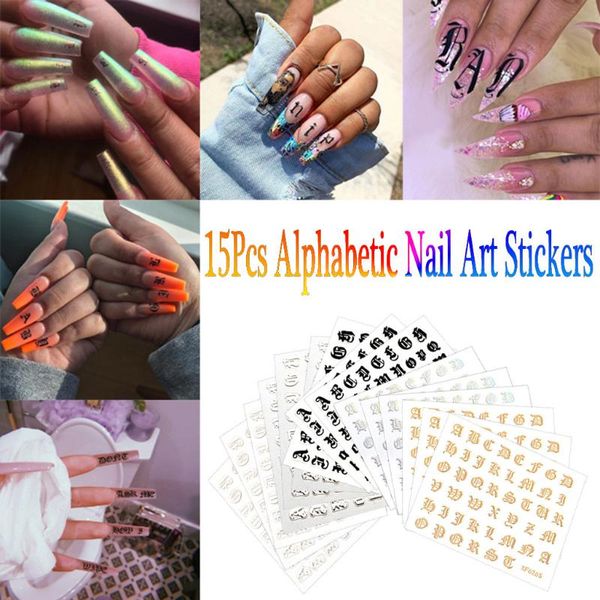 

stickers & decals 15pcs nail art letter reflections tape adhesive foils diy decoration, Black