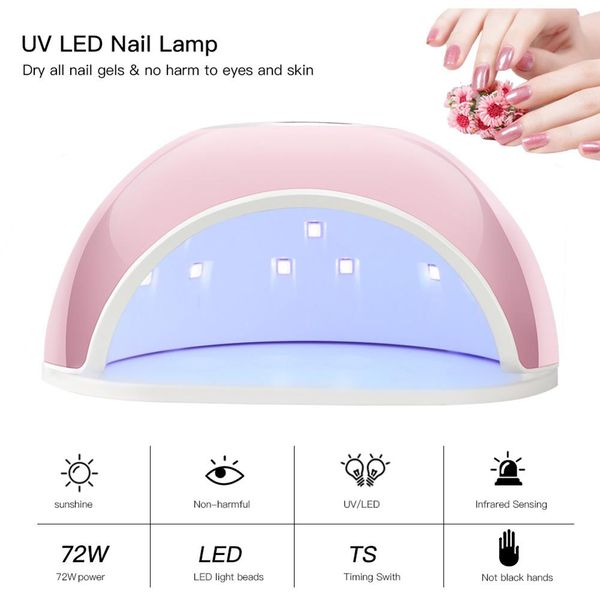 

72w nail dryer for nail led uv lamp dual light source four-level timing intelligent induction polish art tools