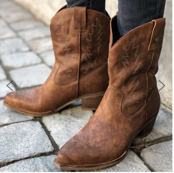 

женщины колено высоких сапоги кожа cowboy cowgirl boots острого нос скольжение на западной девушке мотоцикл обувь женщины ladies, Black