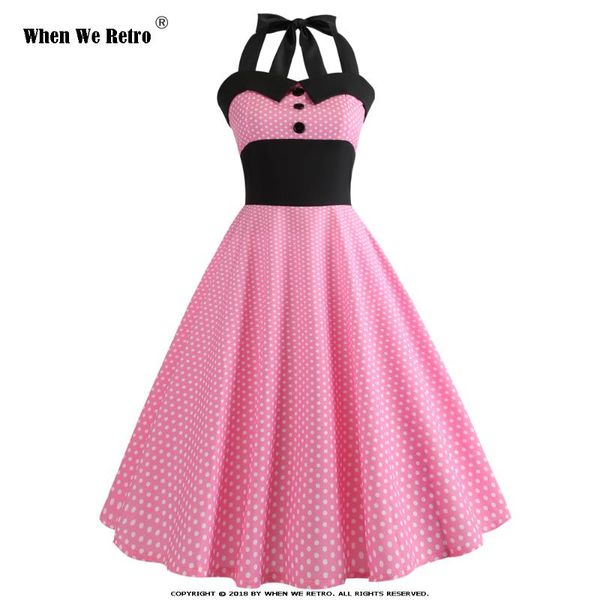 

summer dress halter backless women polka dots vintage dress big swing a-line elegant party dresses plus size qy0910, Black;gray