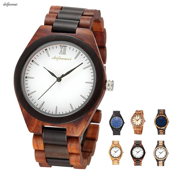 

fashion & casual quartz male watches case material wooden watch black various match beige band color digital wristwatch men, Slivery;brown