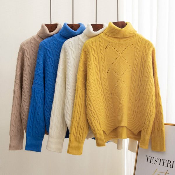

2019 korean autumn/winter sweater women alpaca pullover loose lazy turtleneck women sweater korean fashion twist female, White;black