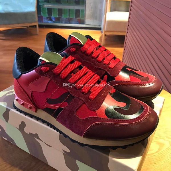 

new shoes[original box] fashion stud camouflage sneakers shoes footwear men women flats luxury designer rockrunner trainers casual shoes, Black