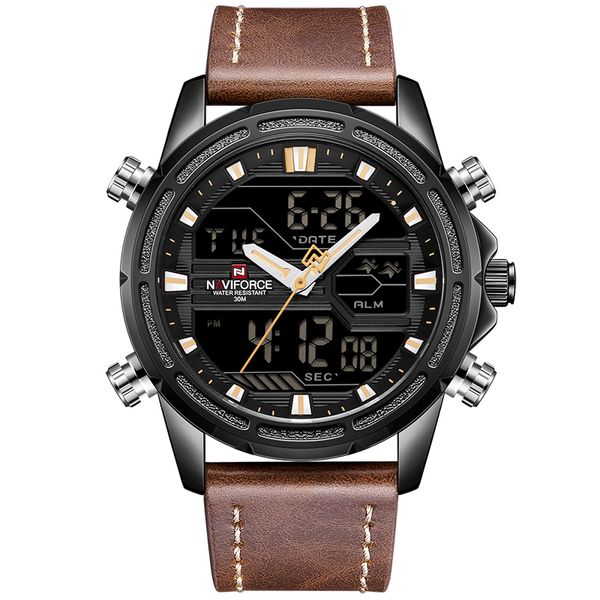 Лучший бренд мужские спортивные часы NAVIFORCE мужские кварцевые аналоговые светодиодные часы мужские кожаные военные водонепроницаемые наручные часы Relogio Masculino293A