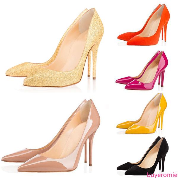 

with luxury designer women shoes high heels 8cm 10cm 12cm nude black red leather pointed toes pumps dress shoes 35-42