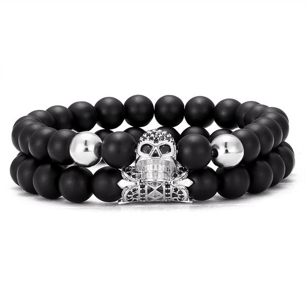 

2 pieces / set of the latest micro-inlaid taro copper bead bracelet natural stone sandstone elastic bracelet wholesale, Black