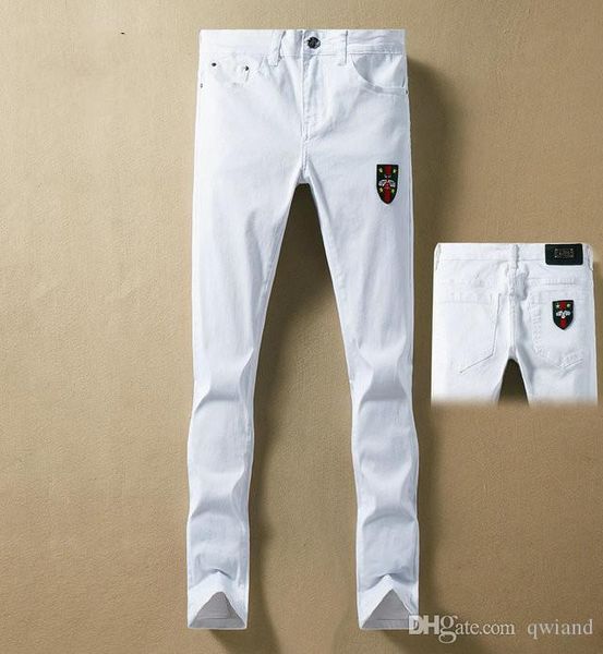 

вышитые белые джинсы мужские высококачественные тонкие эластичные повседневные брюки весна и лето мужские вышитые брюки мужские джинсы, Blue
