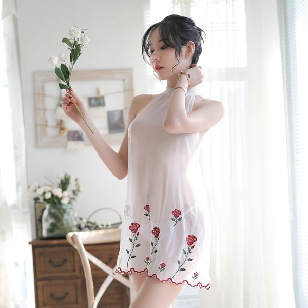 

woman lingeries lace women mesh babydoll hollow out lingerie perspective embroidery summer womens bodysuit clothing, Black;white