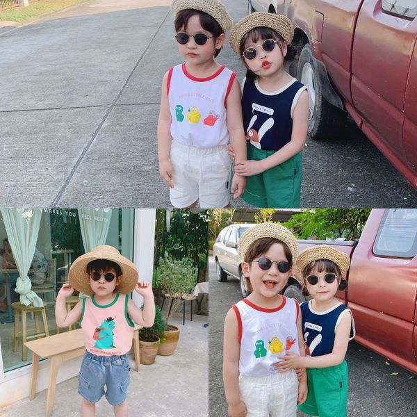 

2020 clothing baby vest children's clothing cotton children's sleeveless t-shirt cartoon boy's i-shaped vest, Blue