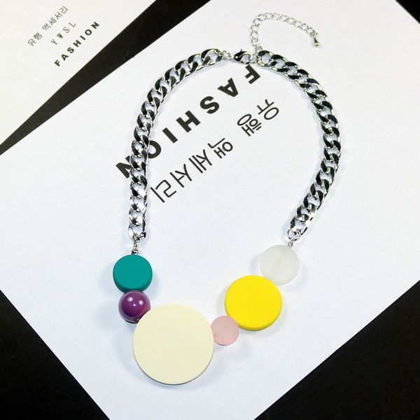 

long black silver chain necklace women big chunky statement large pendant necklace plastic resin crystal beads jewelry