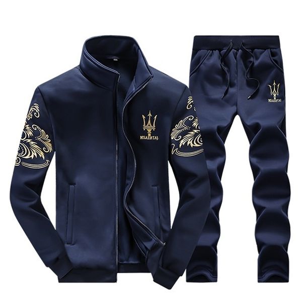 

mens luxury tracksuit maserati sportwear spring autumn long sleeves casual jackets with casual jogger pants homme sweat suits, Gray