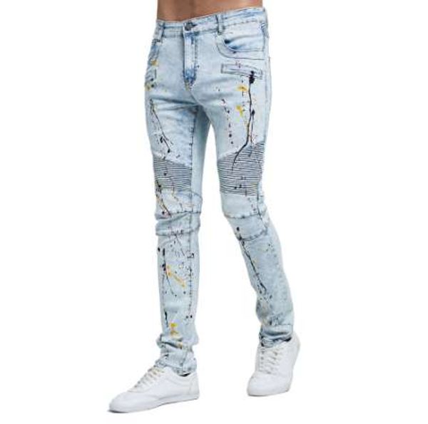 

fashion-men fashion biker jeans new design strech light blue skinny jeans h0114