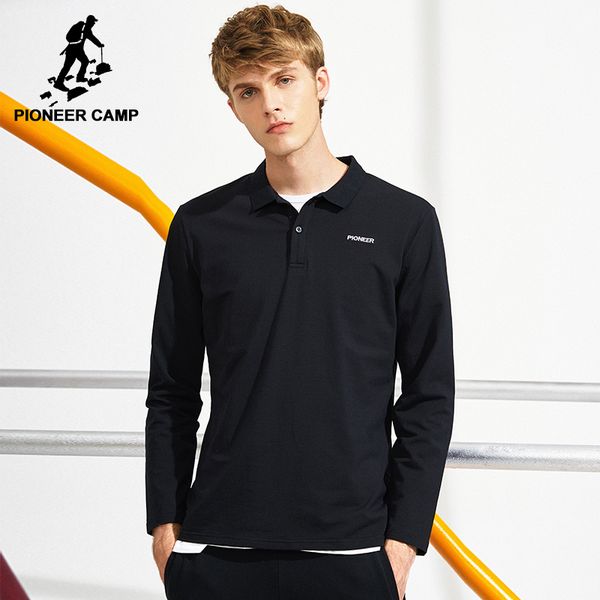 

Pioneer Camp Black Long Sleeve Polo Shirt Men Brand -Clothing Simple Basic Polos Male Quality Stretch Autumn Solid Polo Act702278