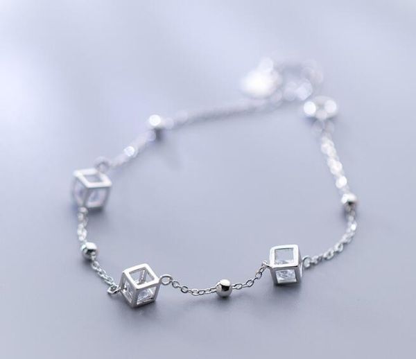 

authentic real. 925 sterling silver fine jewelry lucky ball beads crystals into the square cube chain bracelet for child gtls819, Golden;silver