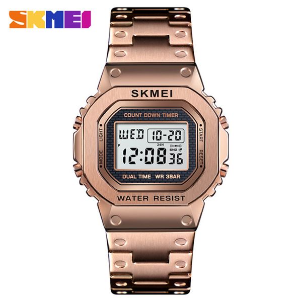 

skmei men sports watch famous led digital watches men's watch business men watches waterproof casual stainless steel male clock, Slivery;brown