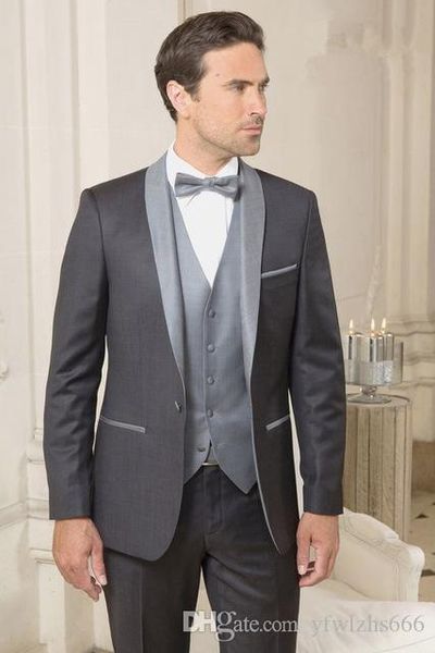 

dark wedding tuxedos slim fit suits for men groomsmen suit three pieces prom formal suits (jacket+pants+vest+tie) 225, Black;gray