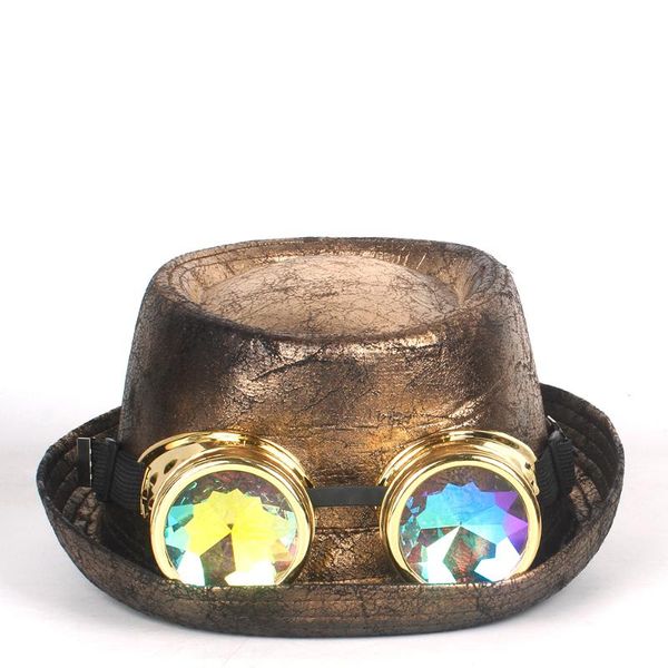 

9 stlye leather steampunk hat for men fedora hat pork pie gear glasses flat for gentleman bowler gambler cosplay, Blue;gray