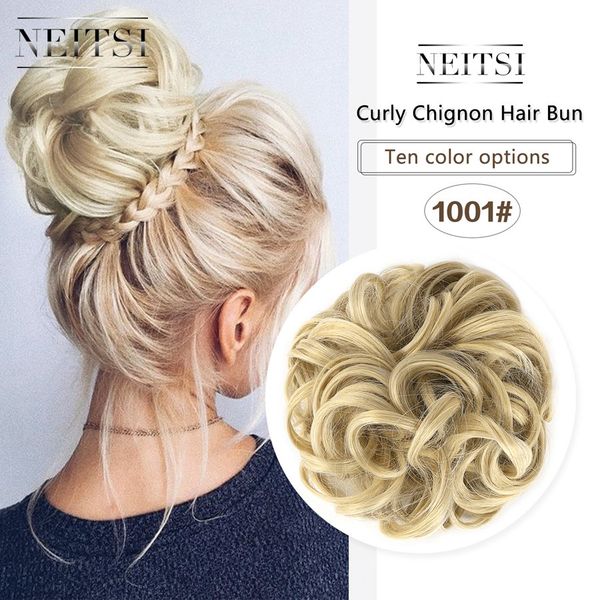 

neitsi women curly chignon hair bun for brides synthetic high extensions ponytail hair bundles hairpieces buns 1001#, Brown