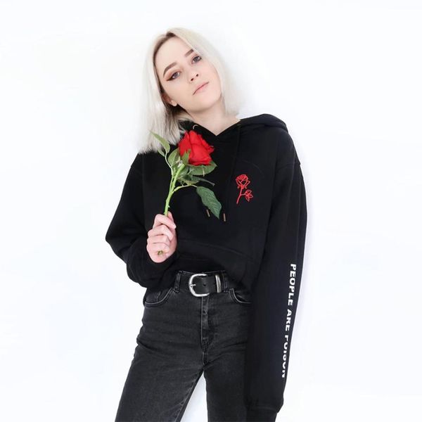 

people are poison rose sleeve print hoodie sweatshirt black tumblr inspired aesthetic pale pastel grunge aesthetics 2017