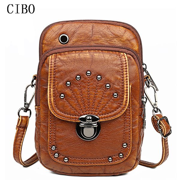 

2020 vintage crossbody bag ladies shoulder bag brown messenger for women rivet vertical square sac a main