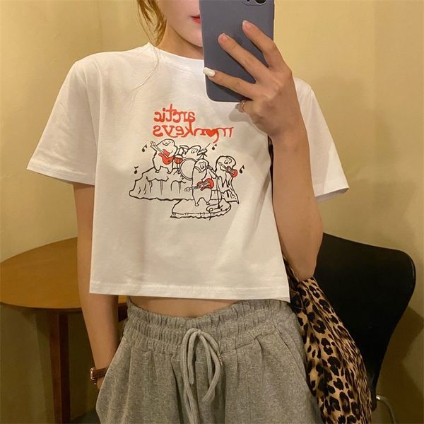 

с enjun] a448 все-матч футболкой пуловеры мило печатью всей соответствующей тонкой с коротким рукавом небольшой машиной пуповиной подвергав, White