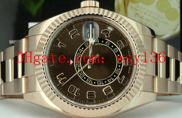 

luxury 42mm 18kt ever rose gold sky-dweller chocolate arabic mechanical automatic mens watch 326935 mens wristwatches, Slivery;brown