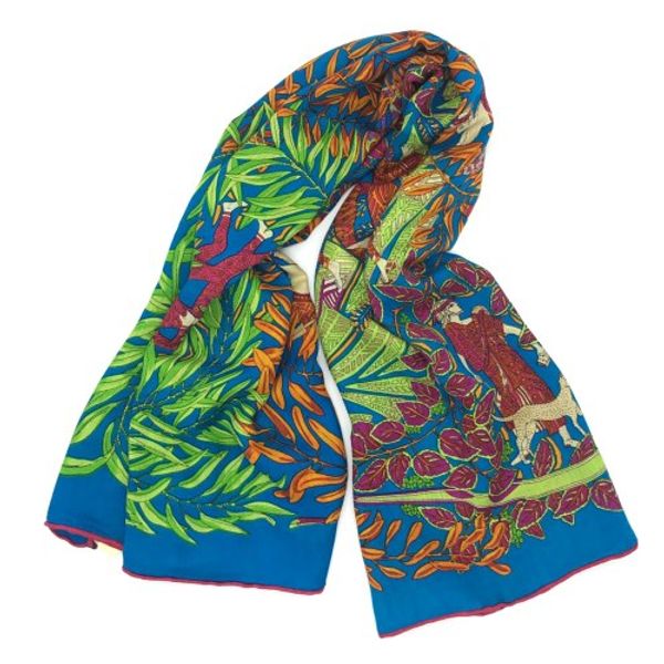 

wholesale-new product knitted 50%silk 50%wool bule color print pattern square scarf for women size 130cm - 130 cm, Blue;gray