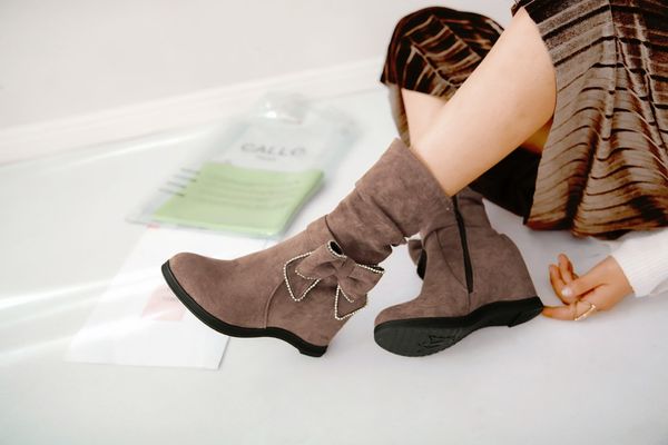 

women's shoes/ground suede/low boots/round head/flat bottom with 7cm increase/side zipper/bowknot decoration/ljwl&125-1, Black